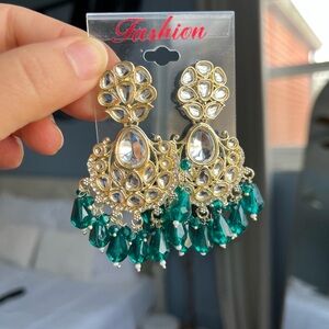 Elegant Gold and Green Dangle Earrings